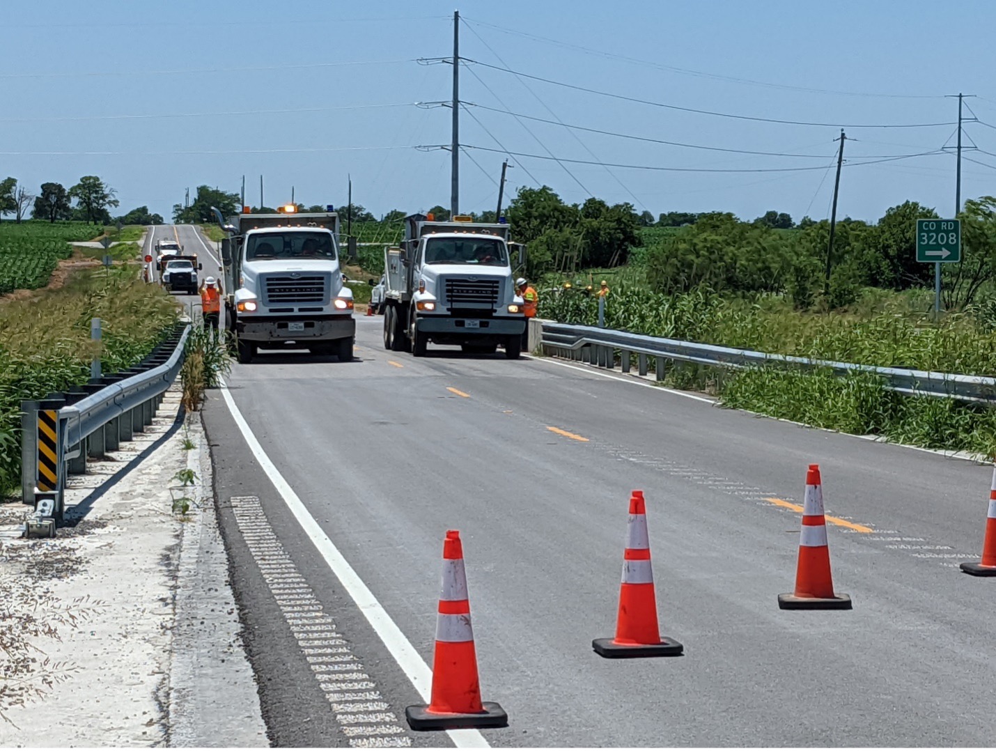 trucks on bridge